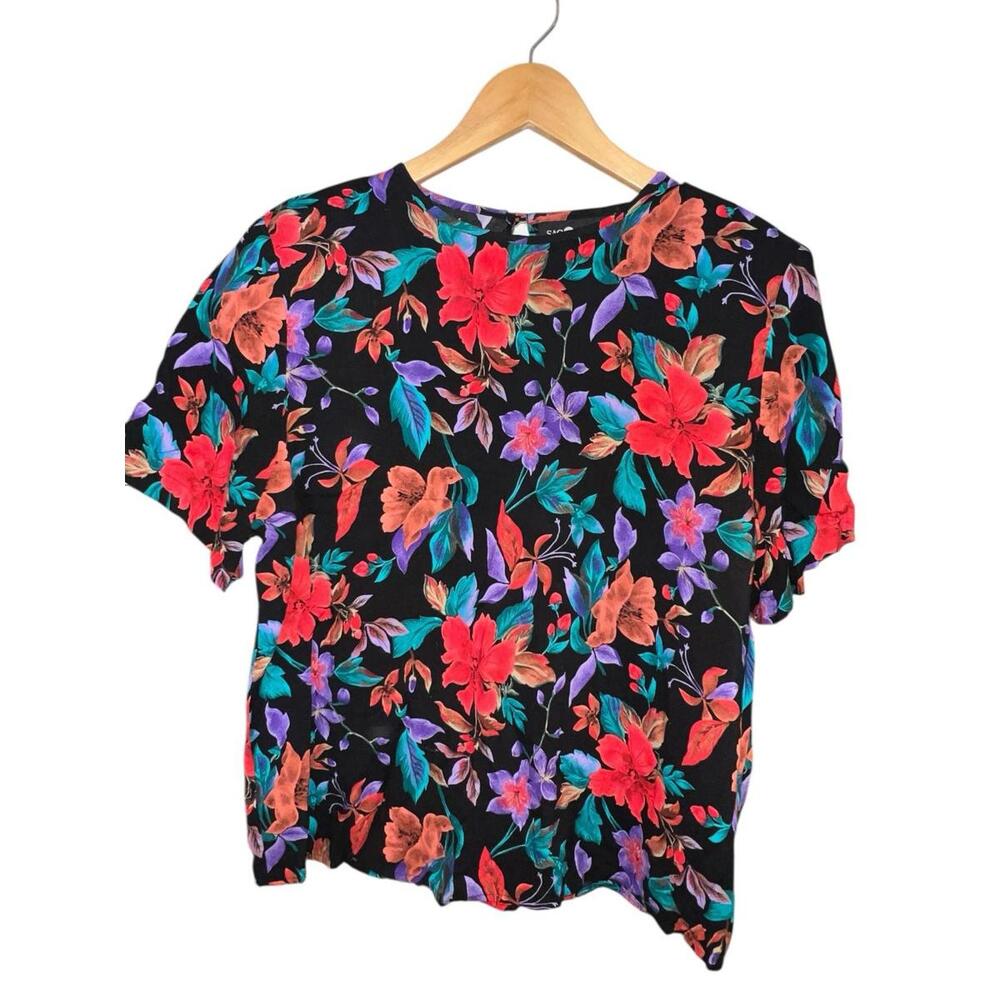 VTG 90's Sag Harbor Multi Floral Blouse Short Sleeve Top Women’s Size Large - Picture 1 of 9